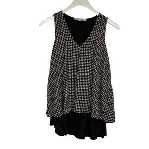 Loft Women's Black White Flowy Swing Split Back Tank Top Blouse Petite‎ XXS